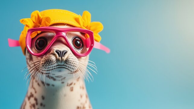 Niedliche Robbe mit Schwimmbrille und Badekappe &ndash; Urlaub an Nordsee und Ostsee