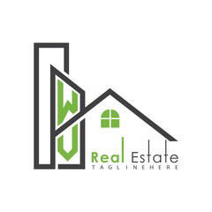 initial monogram logo for real estate with Home and Building shape creative design.