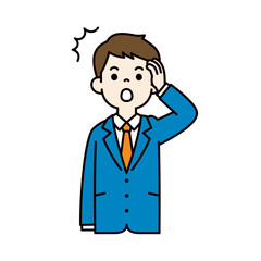 うっかりしていた、スーツを着た若い男性のベクターイラスト素材＿線幅の編集可能＿カラー