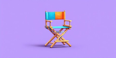 Colorful Director's Chair with Blue Wooden Frame and Orange Canvas Seat on Purple Background