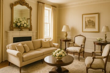 Elegant and Simple Living Room Decor with Floral Arrangement