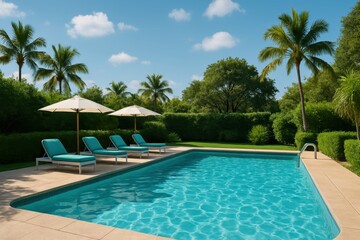 Inviting Poolside Area with Relaxing Atmosphere and Comfortable Loungers
