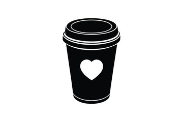 Silhouette art illustration of a coffee cup with a heart symbol.eps