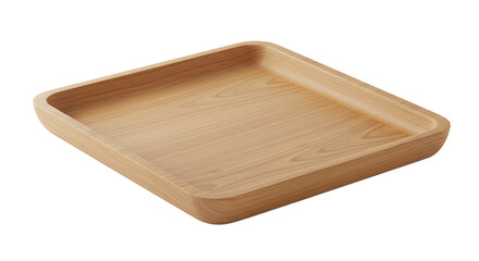 A slightly angled shot of a square wooden tray with rounded edges on a black background surface