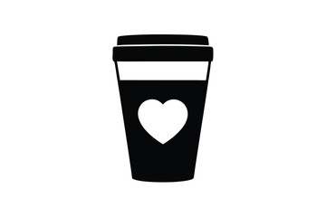 Silhouette art illustration of a takeaway coffee cup with a heart symbol on the sleeve.eps