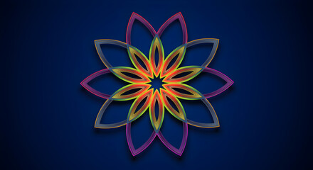 Radiant Geometric Flower With Overlapping Petals On Deep Blue Backdrop