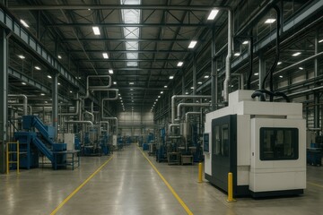 Spacious Industrial Facility Interior with Modern Equipment and Design