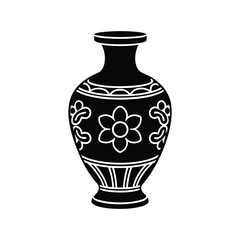 Silhouette art illustration of a vintage Chinese Ming dynasty vase.eps