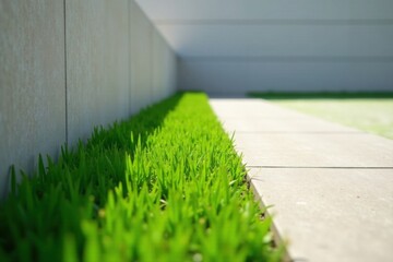 Vibrant Green Grass Bordering a Modern Concrete Pathway in a Sunny Outdoor Setting