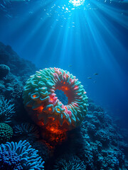 Bright red coral in the ocean