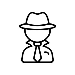 Fototapeta premium Silhouette of a detective character with a hat and trench coat, representing mystery and investigation concepts in a simplistic and stylized design