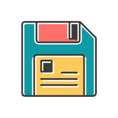 Vintage floppy disk icon in a colorful design representing retro technology and data storage methods