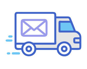Delivery truck transporting mail swiftly through a cityscape during daylight hours