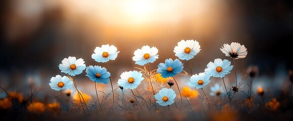 Beautiful sunset cosmos flowers