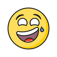 Fototapeta premium Happy and laughing face emoji expressing amusement with a single tear of joy in a simple design for digital communication