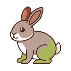 Obraz premium Cute cartoon rabbit sitting quietly with green accents on its body in a simple and colorful illustration style during daytime
