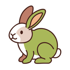 Obraz premium Cute cartoon rabbit featuring green accents sitting calmly with a playful expression and soft features