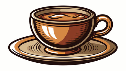 A white porcelain coffee cup, isolated on a plate with a spoon, offers a hot caffeine drink