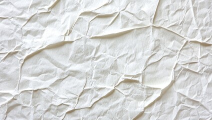 Wrinkled white paper texture.  A close-up view of crumpled white paper, displaying intricate folds and creases. The surface is uneven, with various depths and directions of wrinkles