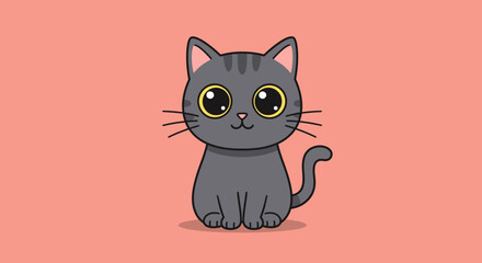 Cartoon gray cat with large yellow eyes peeking from the right side