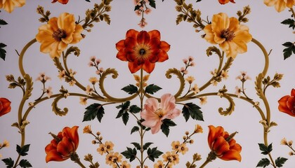floral, pattern, design, flowers, red flowers, yellow flowers, illustration, decorative, background, botanical, artistic, nature, ornamental, elegant, vintage, intricate, greenery, aesthetic, artwork,