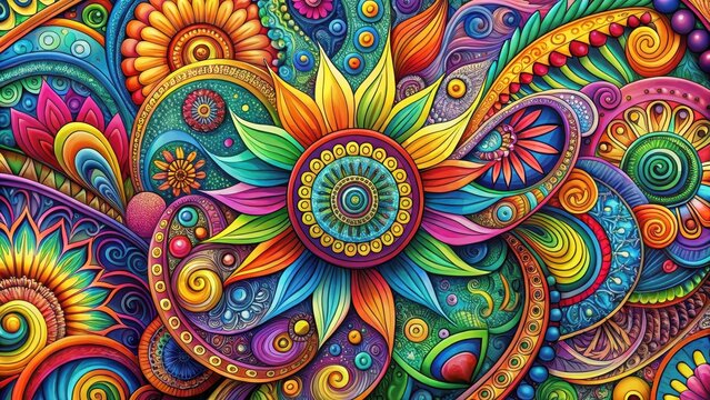 Intricate colorful abstract patterns and doodles on a vibrant background with swirling shapes and bold lines creating a mesmerizing visual effect , abstract, shapes