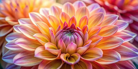 Fototapeta premium Colorful flower petals unfolding in the morning light, revealing intricate details and subtle texture , Close Up