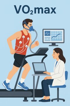 Athlete Testing VO2max on Treadmill with Monitor and Analyst Present