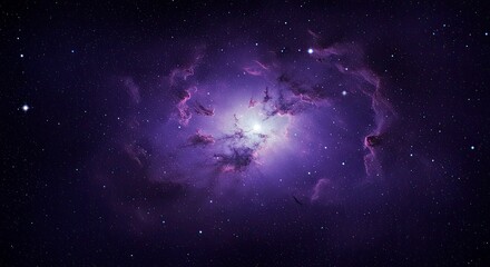 Fototapeta premium Space Themed Background Deep Purple Nebula Scattered Stars Cosmic Lighting