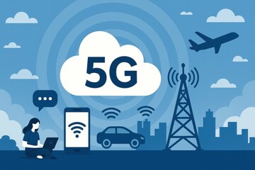 Fototapeta premium Modern 5G Technology Visualization with Urban Elements and Devices
