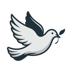 Flying Dove of Peace with Peace Sign and Branch