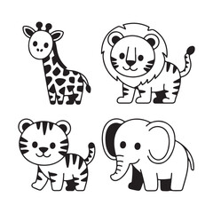 Obraz premium Adorable Wild Animals Collection Minimal Black Silhouette Vector for Kids