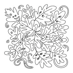Fototapeta premium Autumn Leaves Doodle funny, Silhouette, Vector, Icon, Logo, White Background.