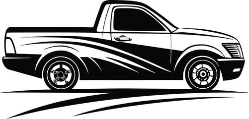 Pickup truck silhouette, Pickup silhouette, pickup graphic vector, pickup truck black icon isolated on white background