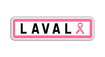 Panneau de sortie de Laval, Mayenne, Pays de la Loire avec Ruban Octobre Rose