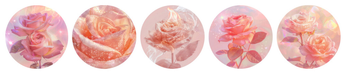 PNG Glittering pink rose illustrations, element set on transparent background
