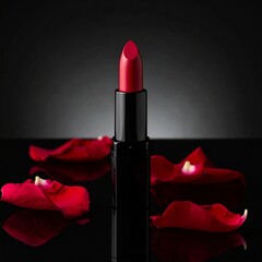 red lipstick on black background