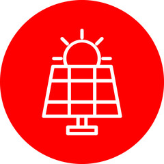 Solar Panel Vector Line White Circle Red