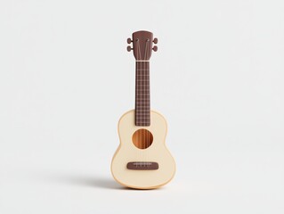 Obraz premium Acoustic ukulele on clean light background with warm wood texture and minimal design standing upright as isolated musical object in studio lighting