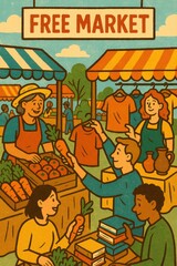 Engaging Illustration of a Community Free Market Scene