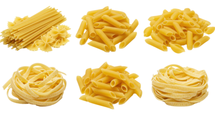 A collage of different types of pasta against a black background
