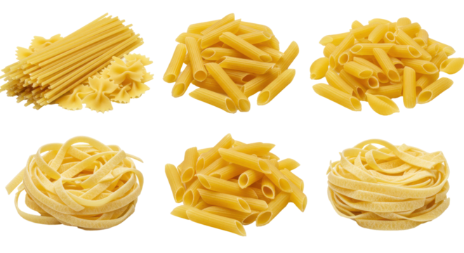 A collage of different types of pasta against a black background