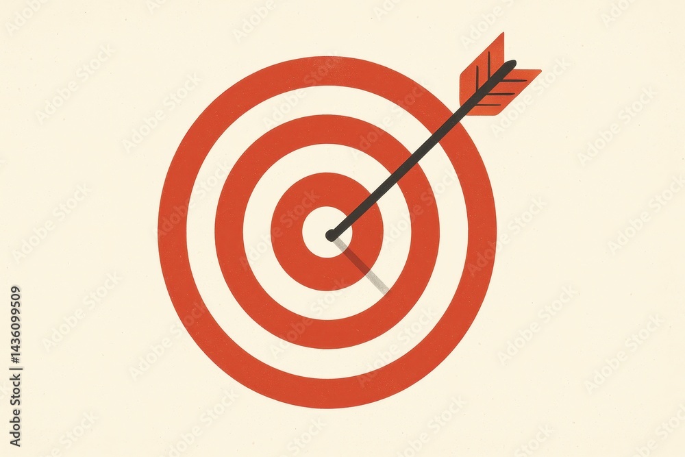 Poster illustrated target with arrow centered on simple background design
