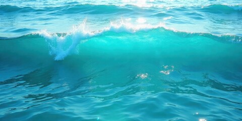 Naklejka premium Ocean wave cresting, sunlight reflecting on turquoise water, a vibrant scene of natural beauty