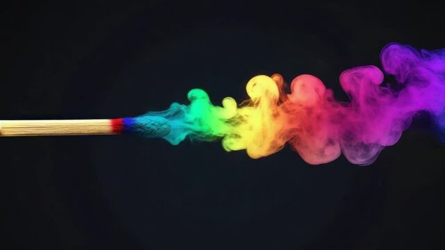 Rainbow smoke matchstick dark background design