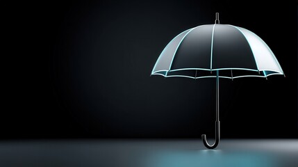 Stylish Umbrella with Neon Glow on Minimalistic Dark Background