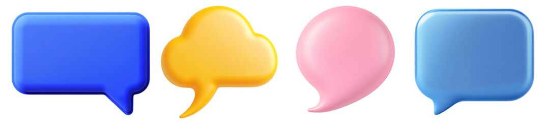Fototapeta premium PNG Colorful 3D speech bubbles design, element set on transparent background