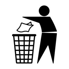 Tidy man symbol isolated on a white background. Do not litter vector icon. Waste bin. Recycle bin.