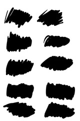 A collection of rough textured black brush strokes. Perfect for grunge-style projects, dramatic backgrounds, and expressive artistic designs