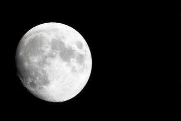 Fototapeta premium Full moon captured against solid black night sky with sharp details in isolated space astronomy theme in high resolution lunar phase wallpaper photo